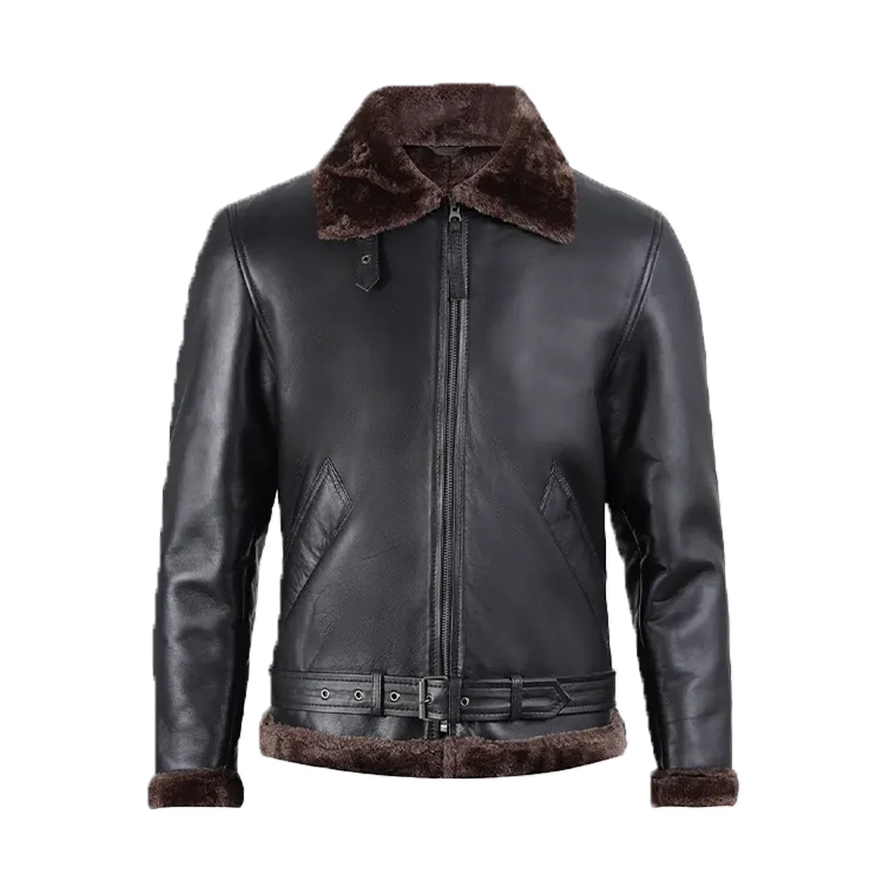 Men's Black Shearling Bomber Leather Jacket The Leather Fit