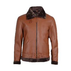 Men's Cognac Leather Shearling Bomber Jacket The Leather Fit