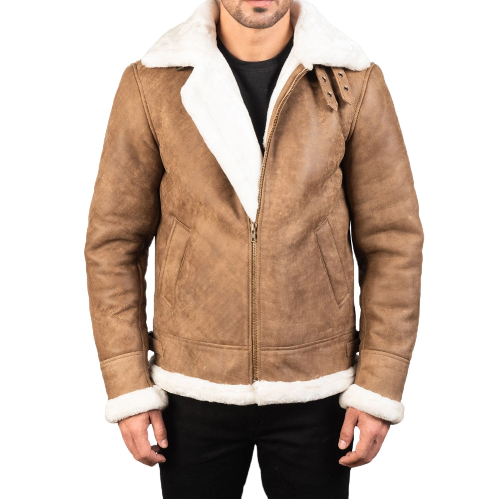 Men’s Fur Collar Distressed Brown Leather Bomber Jacket The Leather Fit