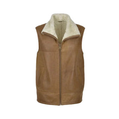 Men’s Fur Shearling Brown Leather Vest The Leather Fit