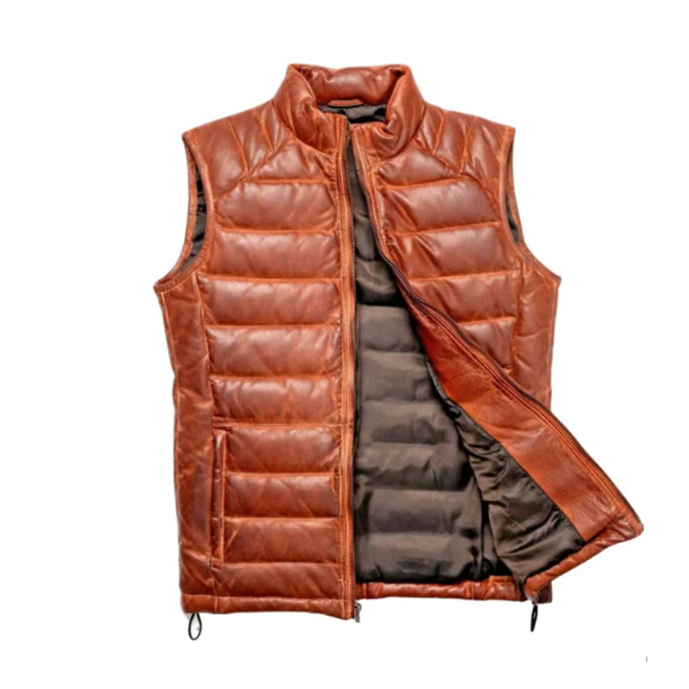 Men’s Lambskin Puffer Quilted Leather Vest The Leather Fit