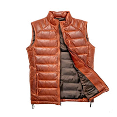 Men’s Lambskin Puffer Quilted Leather Vest The Leather Fit