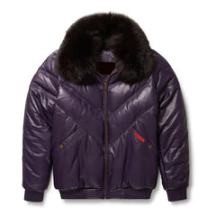 Men's Purple Leather V- Puffer Jakcet The Leather Fit