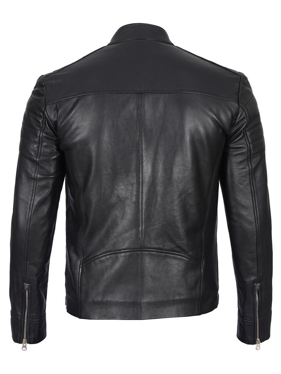Men's Black Cafe Racer Style Leather Jacket The Leather Fit