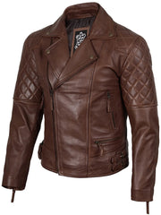 Mens Dark Brown Quilted Asymmetrical Leather Biker Style Jacket The Leather Fit