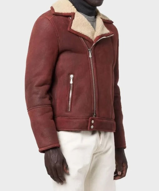 Men’s Aviator Burgundy Leather Jacket The Leather Fit