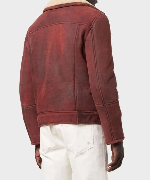 Men’s Aviator Burgundy Leather Jacket The Leather Fit