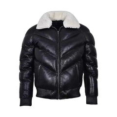 Mens Military Style Puffer Leather Jacket Black The Leather Fit