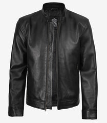 Men's Black Cafe Racer Style Real Leather Jacket The Leather Fit
