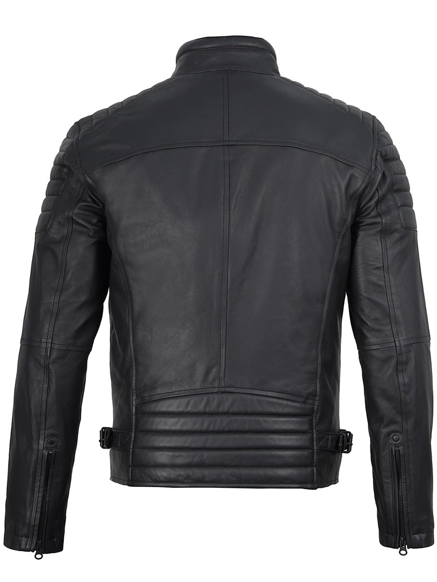 Mens Matte Black Biker Style Real Leather Jacket The Leather Fit