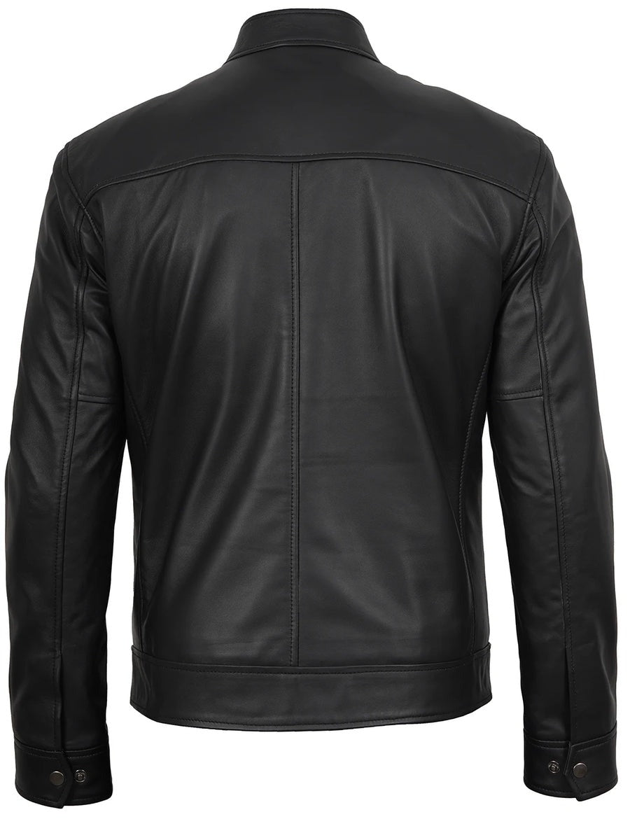 Mens Black Cafe Racer Style Real Leather Jacket The Leather Fit