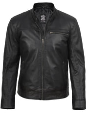 Mens Black Cafe Racer Style Real Leather Jacket The Leather Fit