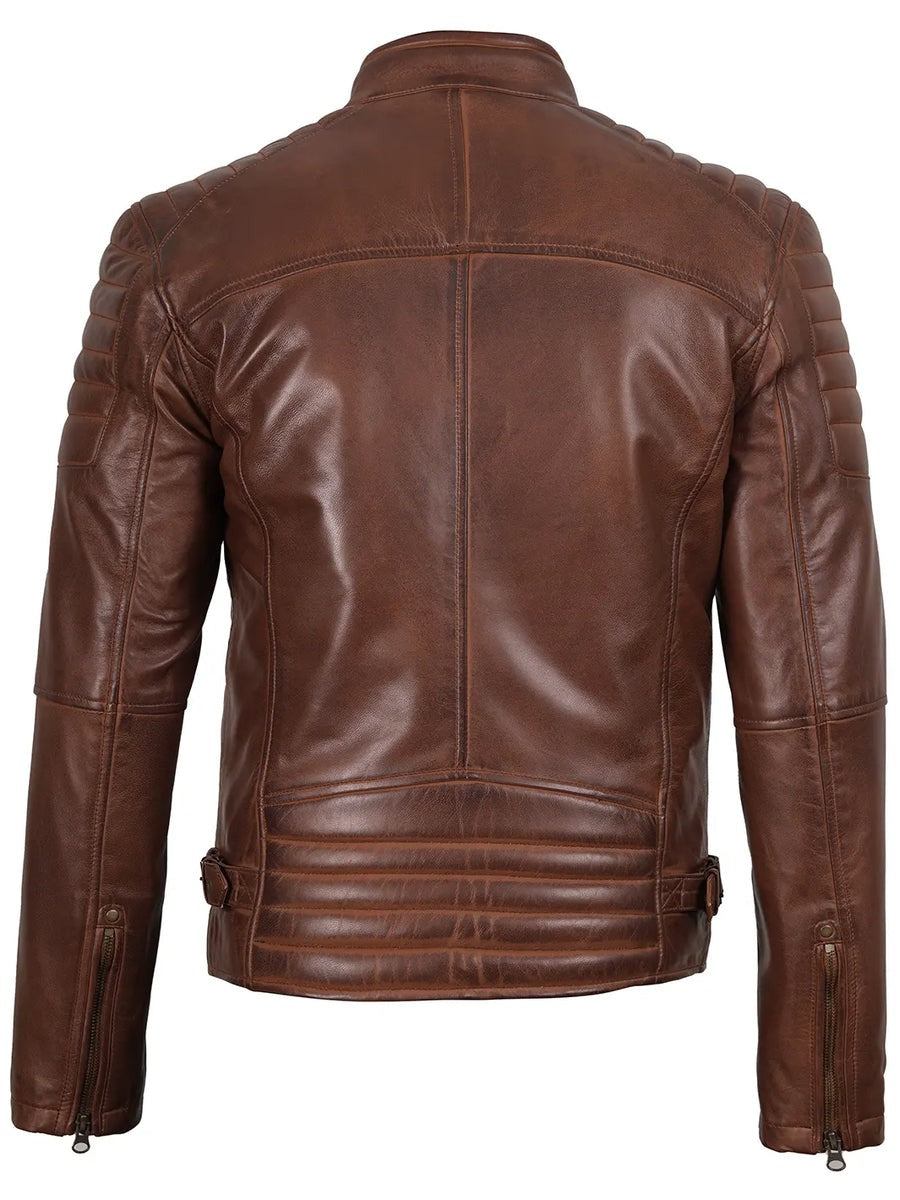 Mens Cognac Brown Cafe Racer Style Leather Jacket The Leather Fit