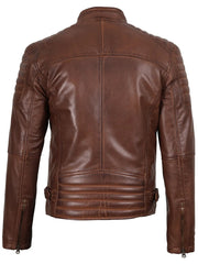 Mens Cognac Brown Cafe Racer Style Leather Jacket The Leather Fit