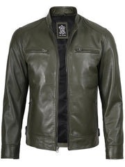 Real Leather Men's Green Cafe Racer Jacket The Leather Fit