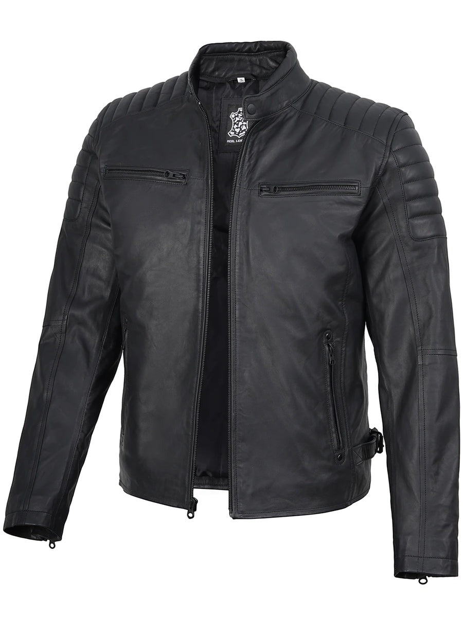 Mens Matte Black Biker Style Real Leather Jacket The Leather Fit