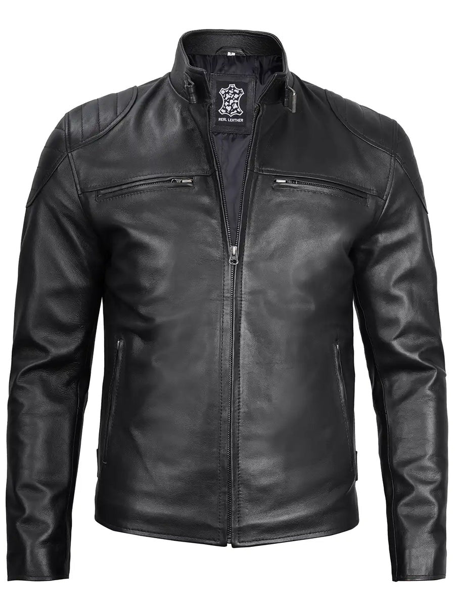 Men's Black Biker Style Leather Jacket The Leather Fit