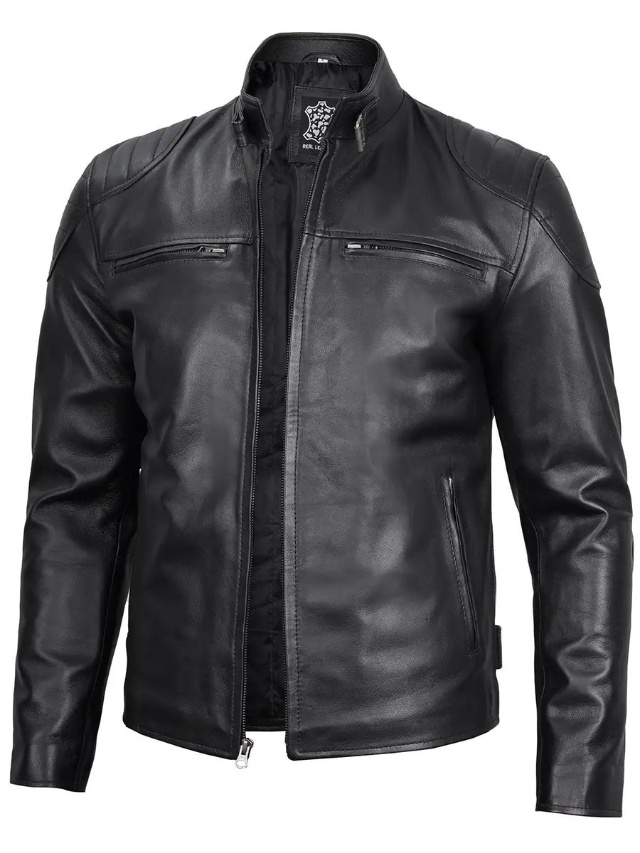 Men's Black Biker Style Leather Jacket The Leather Fit