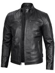 Men's Black Biker Style Leather Jacket The Leather Fit