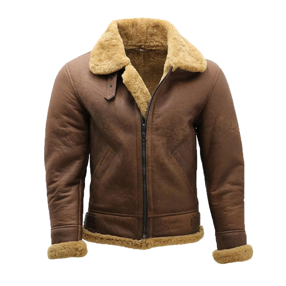Randy Brown B-3 Bomber Aviator Leather Jacket with Faux Fur The Leather Fit