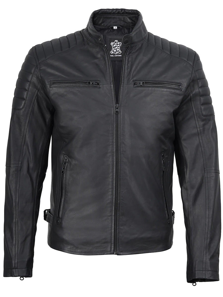Mens Matte Black Biker Style Real Leather Jacket The Leather Fit