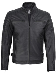 Mens Matte Black Biker Style Real Leather Jacket The Leather Fit