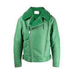 Women Green Aviator Shearling Leather Jacket The Leather Fit