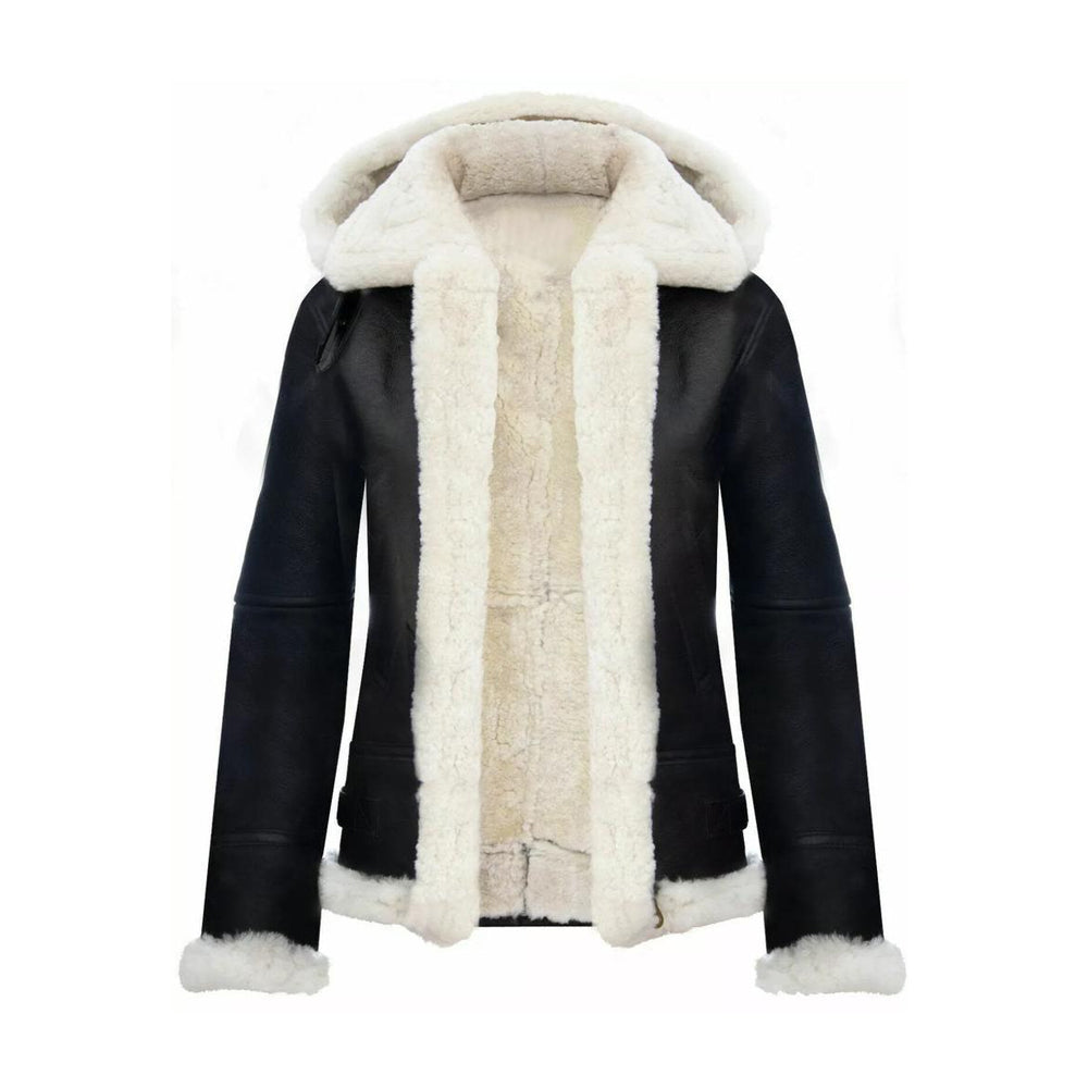 Women Hooded Shearling Jacket The Leather Fit