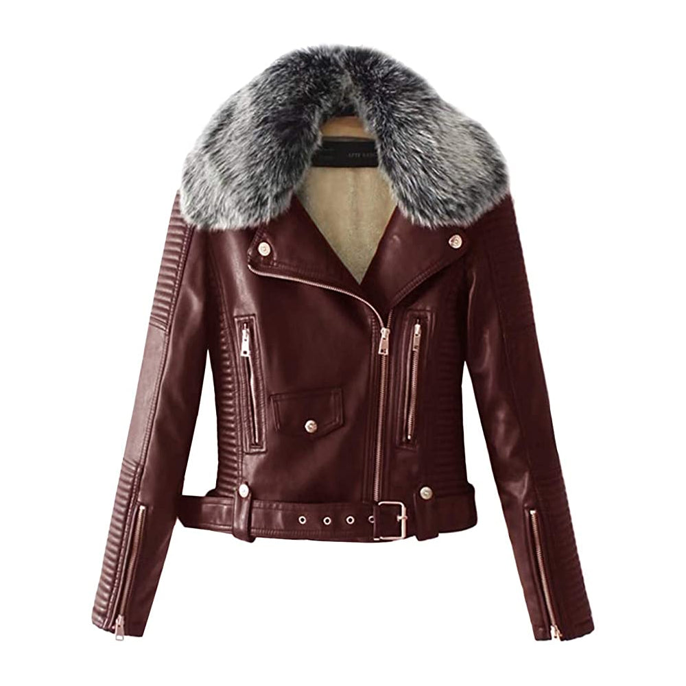 Women Shearling Maroon Leather Jacket The Leather Fit