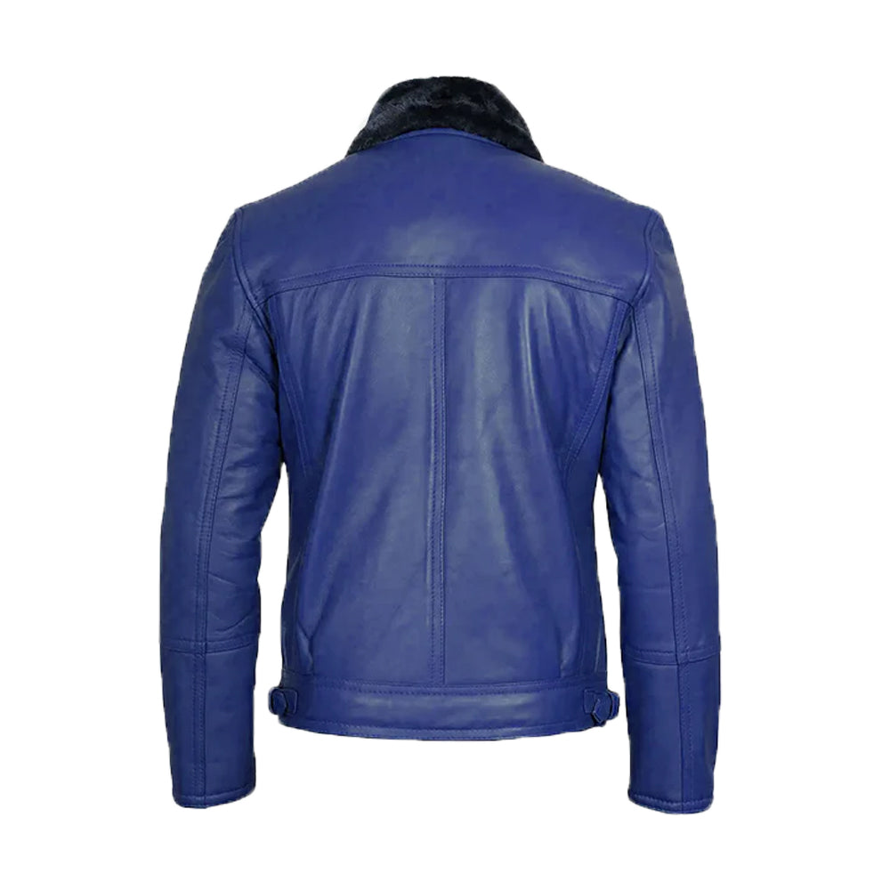 Men's Blue Leather Shearling Moto Jacket The Leather Fit