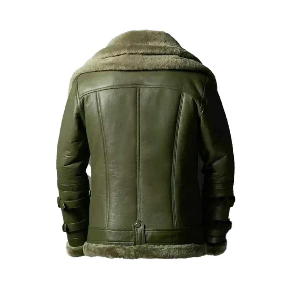 Green RAF Shearling Bomber Jacket The Leather Fit