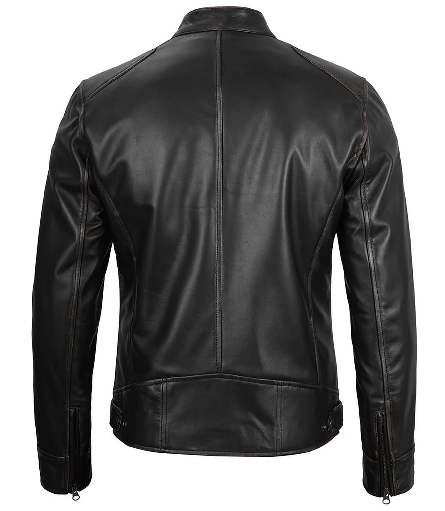 Real Leather Men's Black Cafe Racer Jacket The Leather Fit