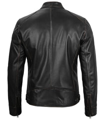 Real Leather Men's Black Cafe Racer Jacket The Leather Fit