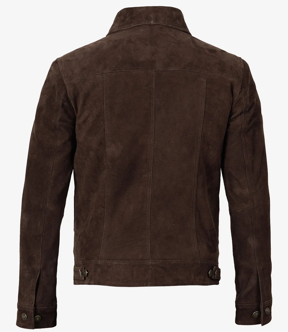 Men's Dark Brown Trucker Suede Jacket The Leather Fit