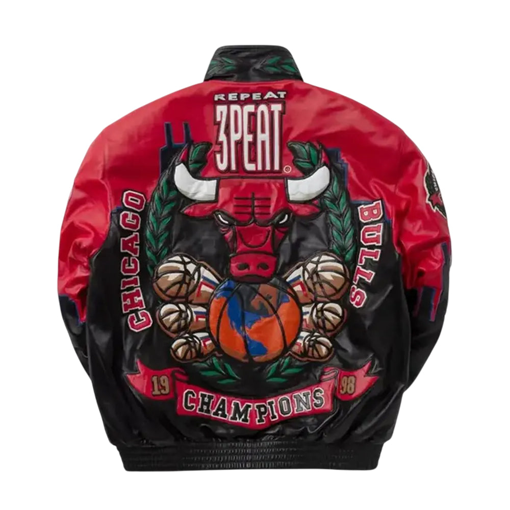 3 Peat Chicago Bulls Leather Jacket - Hand Made Customized Jacket - The Leather Fit