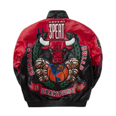3 Peat Chicago Bulls Leather Jacket - Hand Made Customized Jacket - The Leather Fit