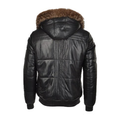 Carter Mens Black Bomber Fur Hooded Leather Jacket The Leather Fit