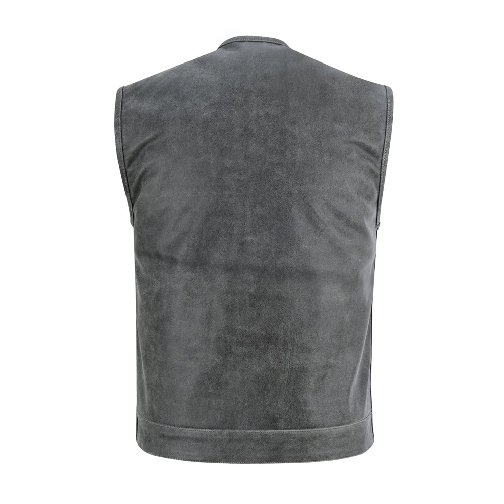 Grey Motorcycle Leather Vest The Leather Fit
