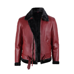 Men's Maroon Leather Shearling Bomber Jacket The Leather Fit