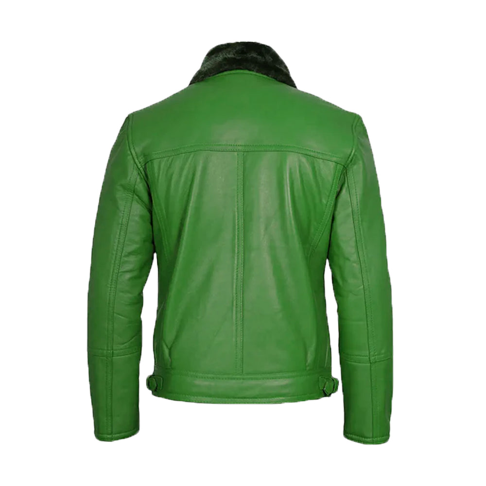 Men's Green Leather Shearling Moto Jacket The Leather Fit