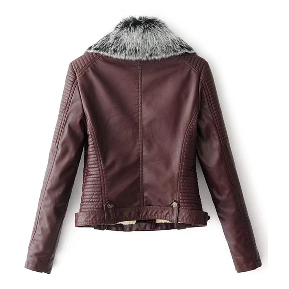 Women Shearling Maroon Leather Jacket The Leather Fit