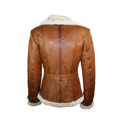 Women’s Tan Brown Double Breasted Shearling Jacket The Leather Fit