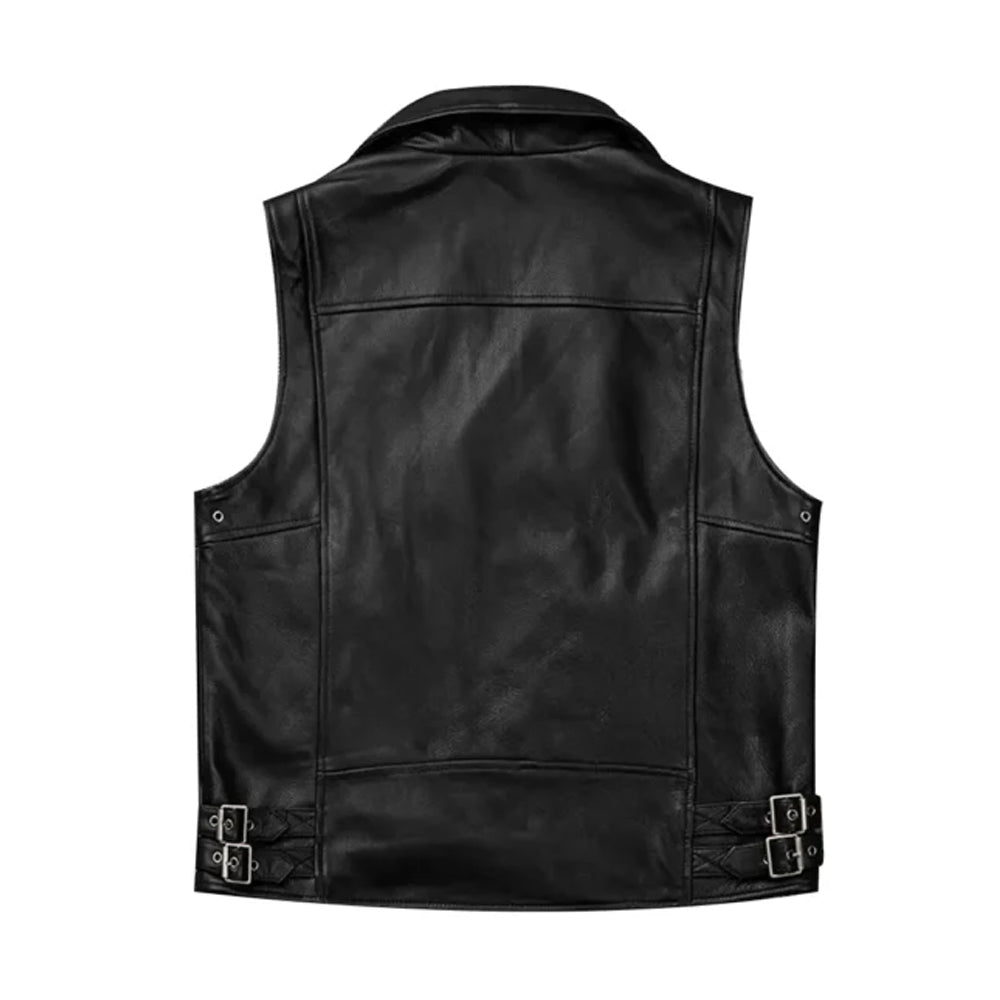 Men’s Black Biker Zipper Leather Vest The Leather Fit