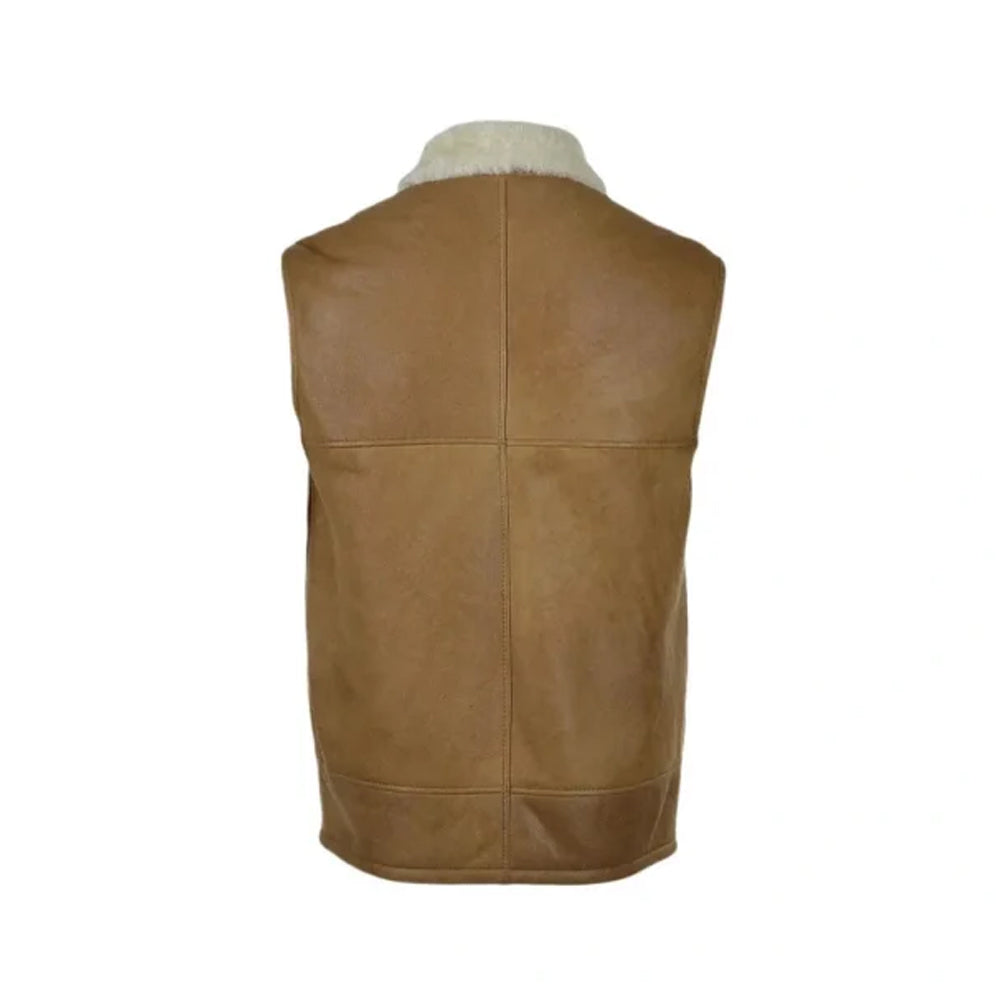 Men’s Fur Shearling Brown Leather Vest The Leather Fit