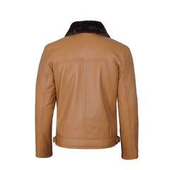 Men’s Shearling Leather Moto Jacket – Camel Color The Leather Fit