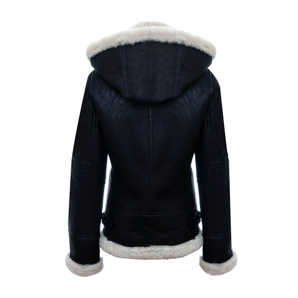 Women Hooded Shearling Jacket The Leather Fit