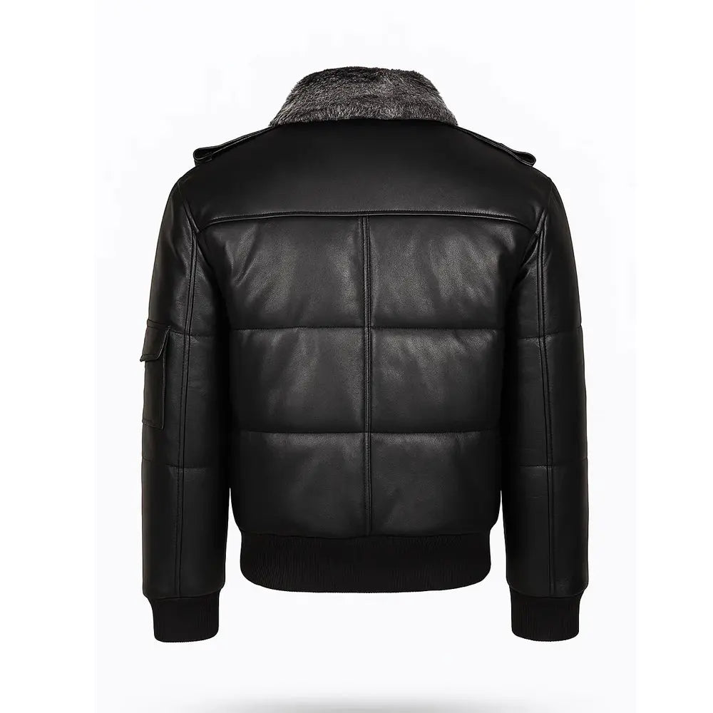 Padded Bomber Leather Puffer Jacket The Leather Fit