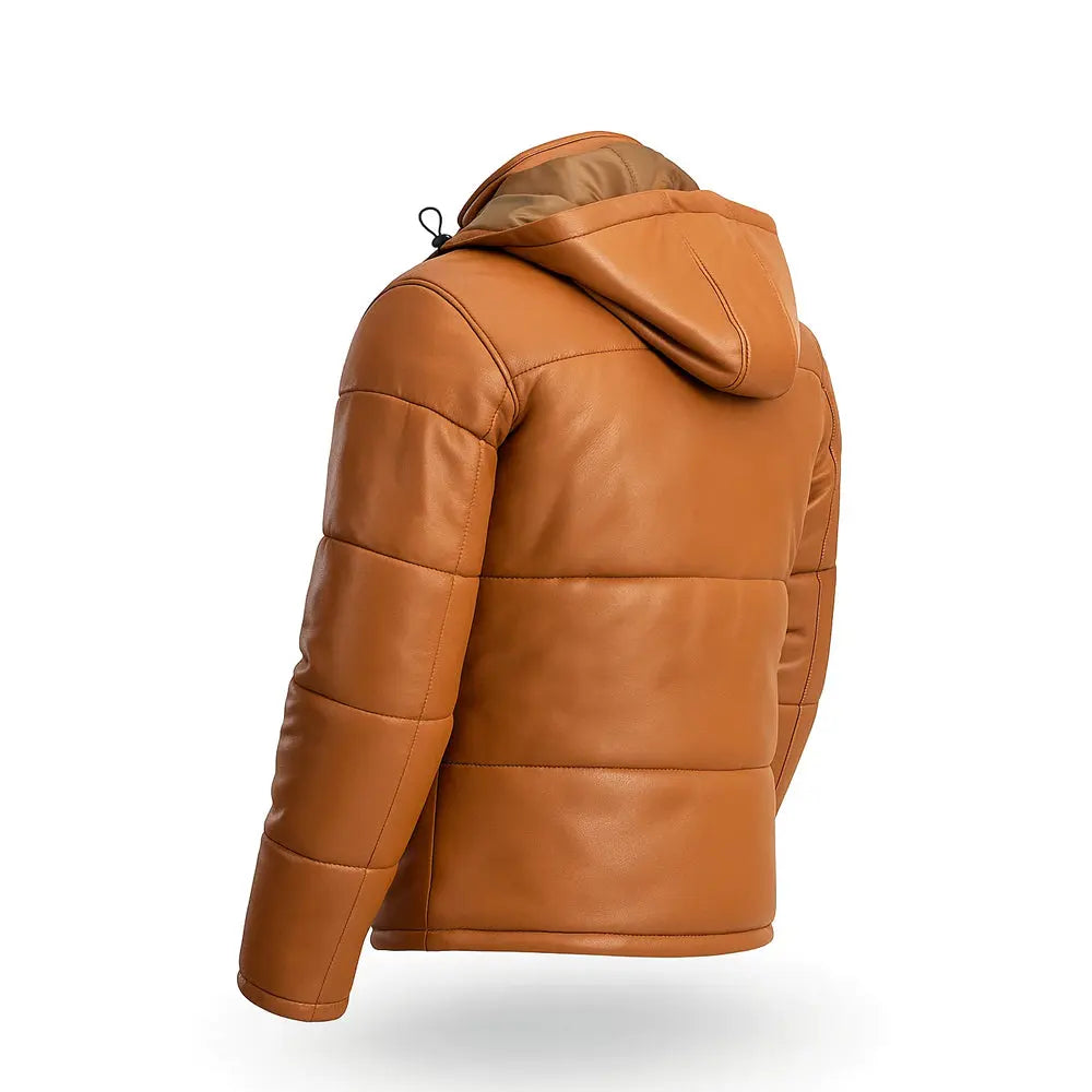 Hooded Puffer Leather Jacket Brown The Leather Fit
