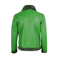 Men's Green Fur Leather Shearling Bomber Jacket The Leather Fit