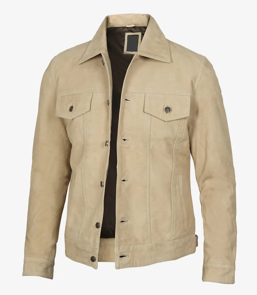 Fernando Men's Camel Suede Trucker Jacket The Leather Fit